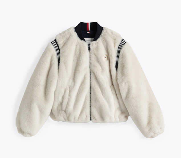 Tommy Hilfiger kids girls fur jacket winterjas in de kleur calico creme