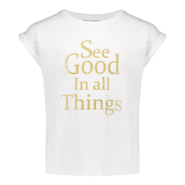 Geisha girls t-shirt see good met gouden print in de kleur off white