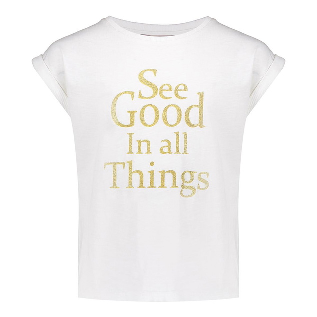 Geisha girls t-shirt see good met gouden print in de kleur off white