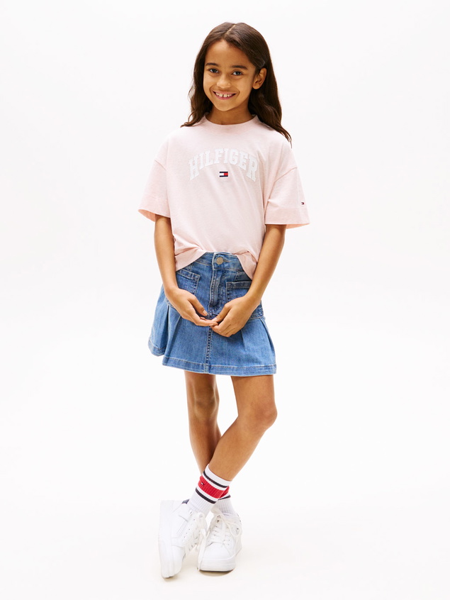 Tommy Hilfiger girls melange varsity t-shirt in de kleur coral ice zachtroze