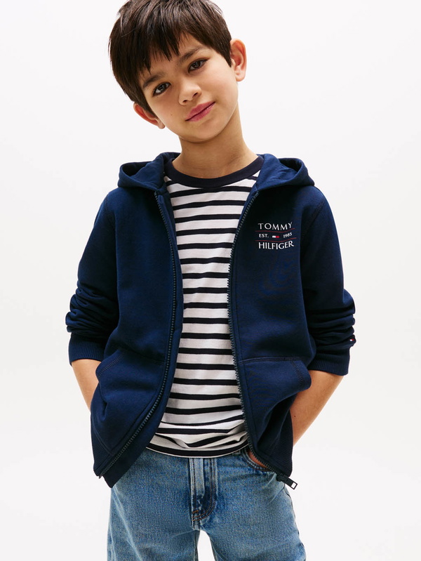 Tommy Hilfiger boys tommy flag hilfiger zip hoodie vest in de kleur dark night navy