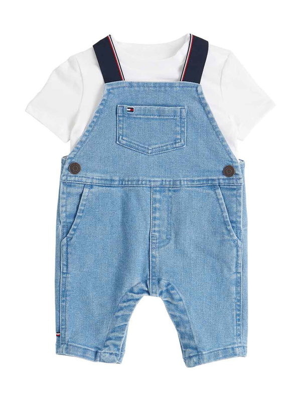 Tommy Hilfiger uni baby denim dungaree tuinpak in de kleur jeansblauw