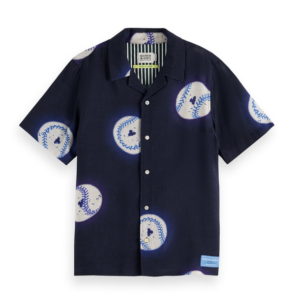 Scotch and Soda boys viscose blouse met baseballs in de kleur dark navy blauw
