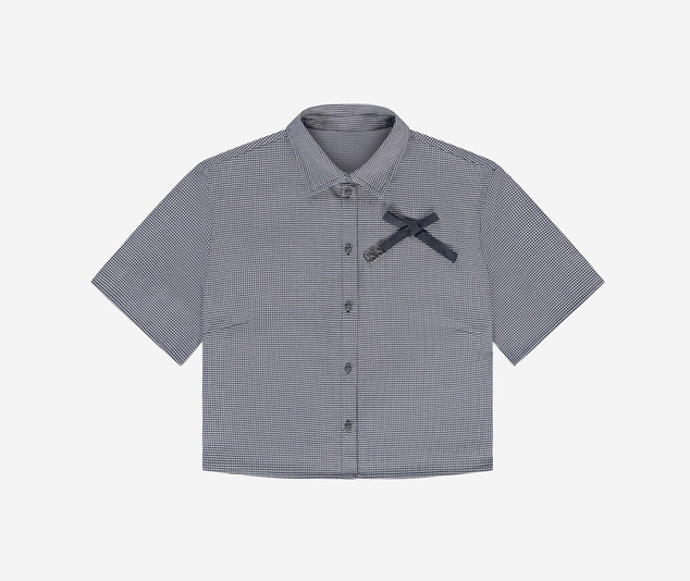 Nik en Nik girls cropped polly blouse met fijne ruit in de kleur blauw/wit