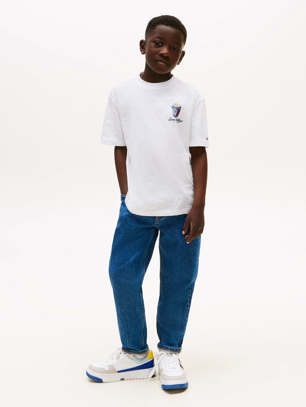 Tommy Hilfiger kids boys photo print slub t-shirt popcorn in de kleur wit