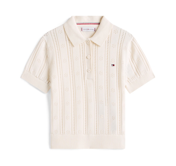 Tommy Hilfiger kids girls pointelle polo fijngebreid shirt in de kleur ivory creme