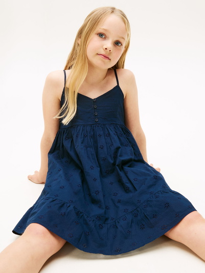 Tommy Hilfiger kids girls broderie jurk anglaise dress in de kleur dark navy