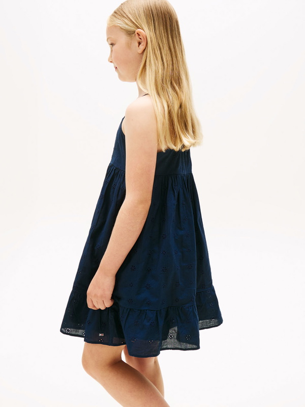 Tommy Hilfiger kids girls broderie jurk anglaise dress in de kleur dark navy