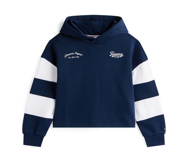 Tommy Hilfiger kids girls tommy script colorblock hoodie trui in de kleur navy/white