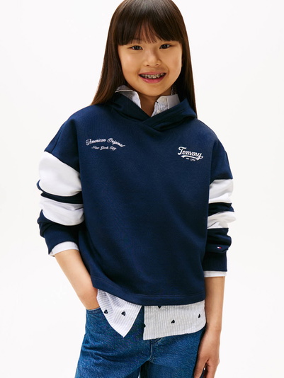 Tommy Hilfiger kids girls tommy script colorblock hoodie trui in de kleur navy/white