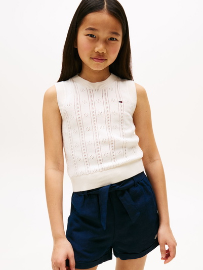 Tommy Hilfiger kids girls pointelle vest mouwloze top in de kleur ivory creme