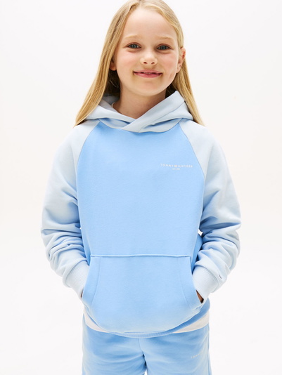 Tommy Hilfiger kids uni logo hoodie trui colorblock in de kleur lichtblauw
