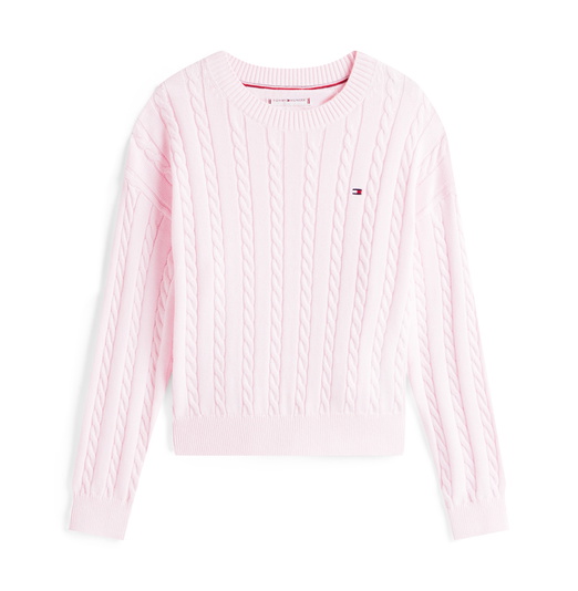 Tommy Hilfiger kids girls kabel trui fijngebreide sweater in de kleur light pink zachtroze