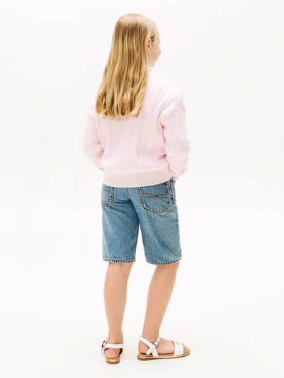 Tommy Hilfiger kids girls kabel trui fijngebreide sweater in de kleur light pink zachtroze
