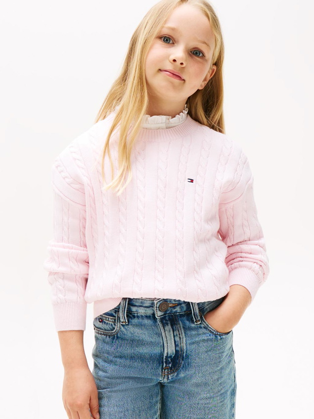 Tommy Hilfiger kids girls kabel trui fijngebreide sweater in de kleur light pink zachtroze