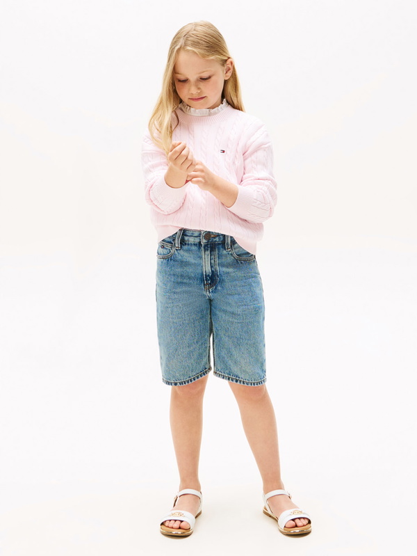 Tommy Hilfiger kids girls kabel trui fijngebreide sweater in de kleur light pink zachtroze