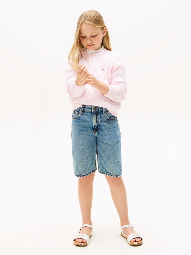 Tommy Hilfiger kids girls kabel trui fijngebreide sweater in de kleur light pink zachtroze