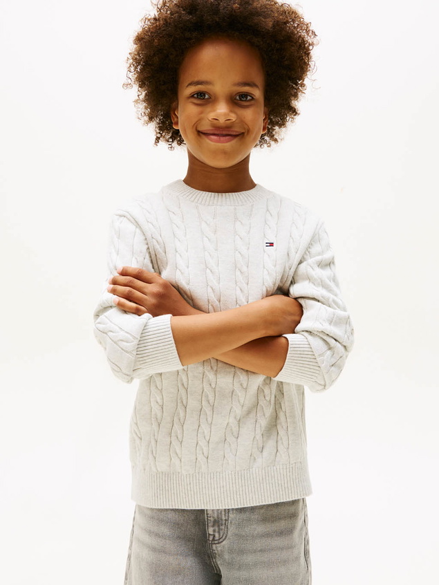 Tommy Hilfiger kids kabeltrui fijngebreide sweater in de kleur grey heather zachtgrijs