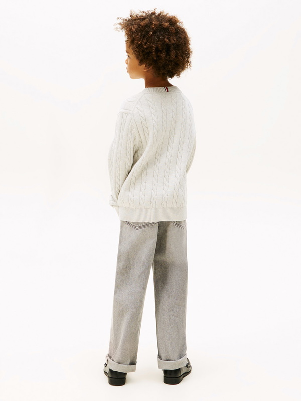 Tommy Hilfiger kids kabeltrui fijngebreide sweater in de kleur grey heather zachtgrijs