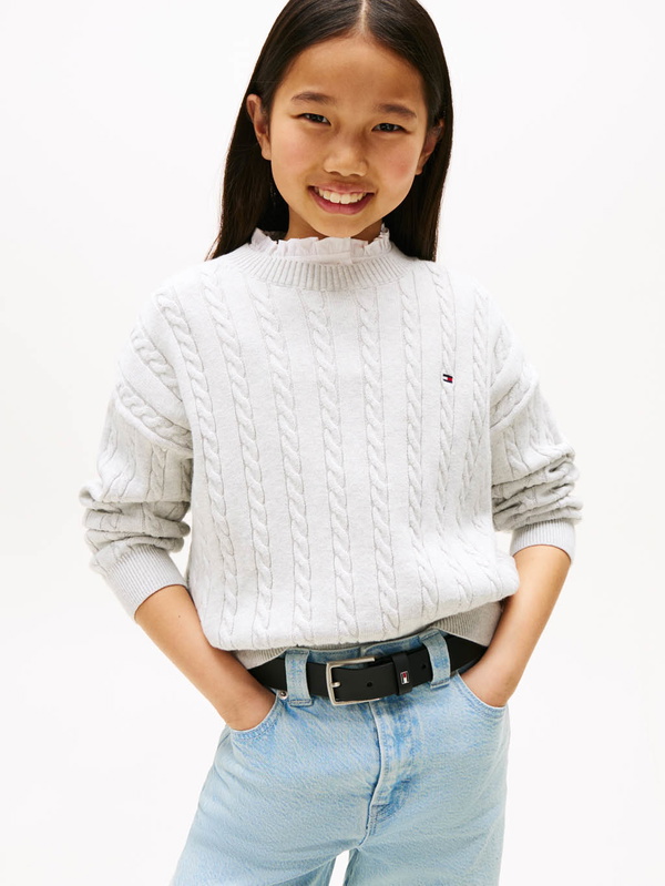 Tommy Hilfiger kids kabeltrui fijngebreide sweater in de kleur grey heather zachtgrijs
