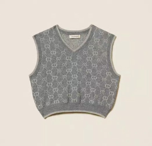 Twinset Milano girls v-hals spencer met all over logo print in de kleur grijs