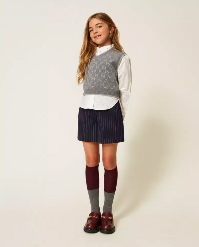 Twinset Milano girls v-hals spencer met all over logo print in de kleur grijs