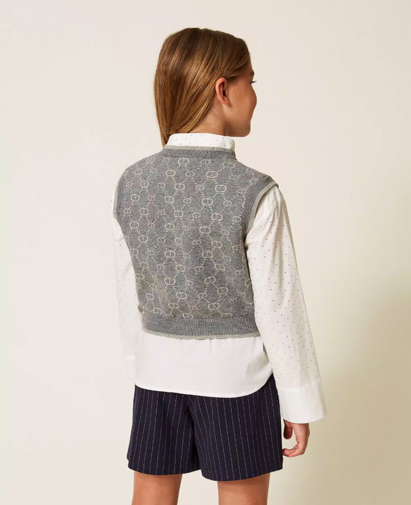 Twinset Milano girls v-hals spencer met all over logo print in de kleur grijs