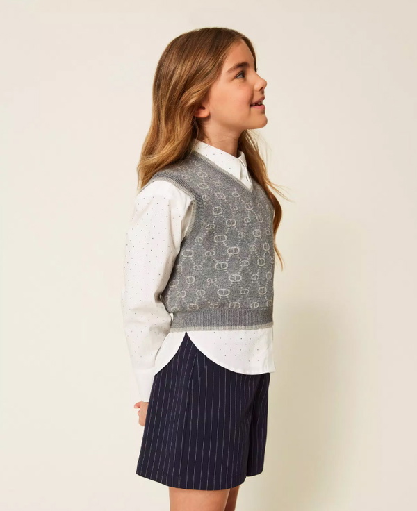 Twinset Milano girls v-hals spencer met all over logo print in de kleur grijs