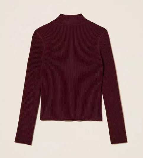 Twinset Milano girls fijngebreid col truitje met goud logo in de kleur burgundy bordeaux rood