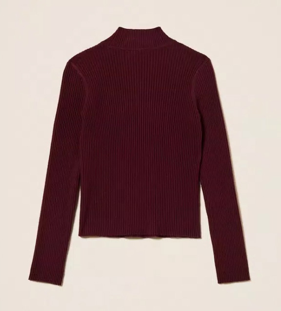 Twinset Milano girls fijngebreid col truitje met goud logo in de kleur burgundy bordeaux rood