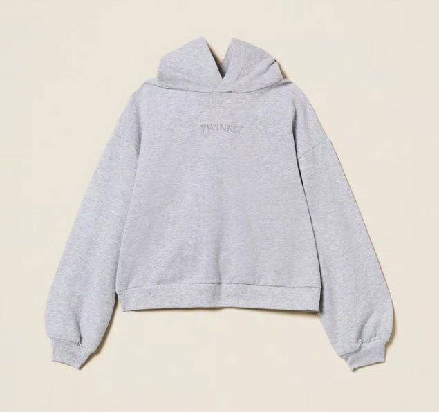 Twinset Milano girls hoodie sweater trui met logo print in de kleur zachtgrijs