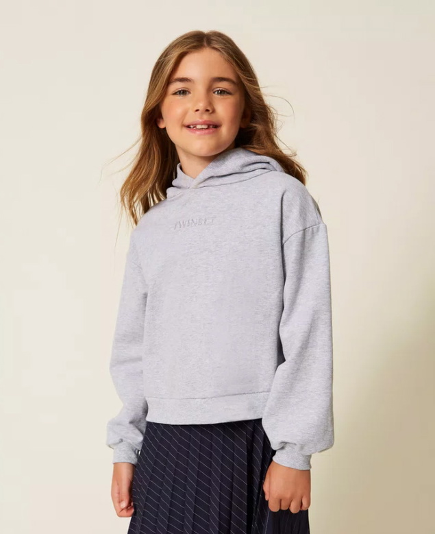 Twinset Milano girls hoodie sweater trui met logo print in de kleur zachtgrijs