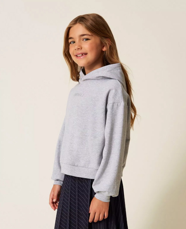 Twinset Milano girls hoodie sweater trui met logo print in de kleur zachtgrijs