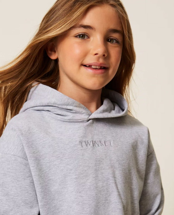 Twinset Milano girls hoodie sweater trui met logo print in de kleur zachtgrijs