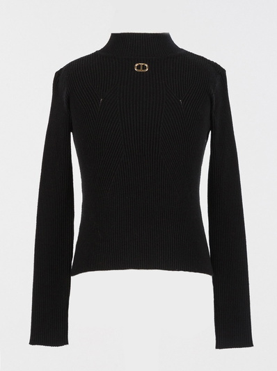 Twinset Milano girls fijngebreide top met goud logo in de kleur zwart