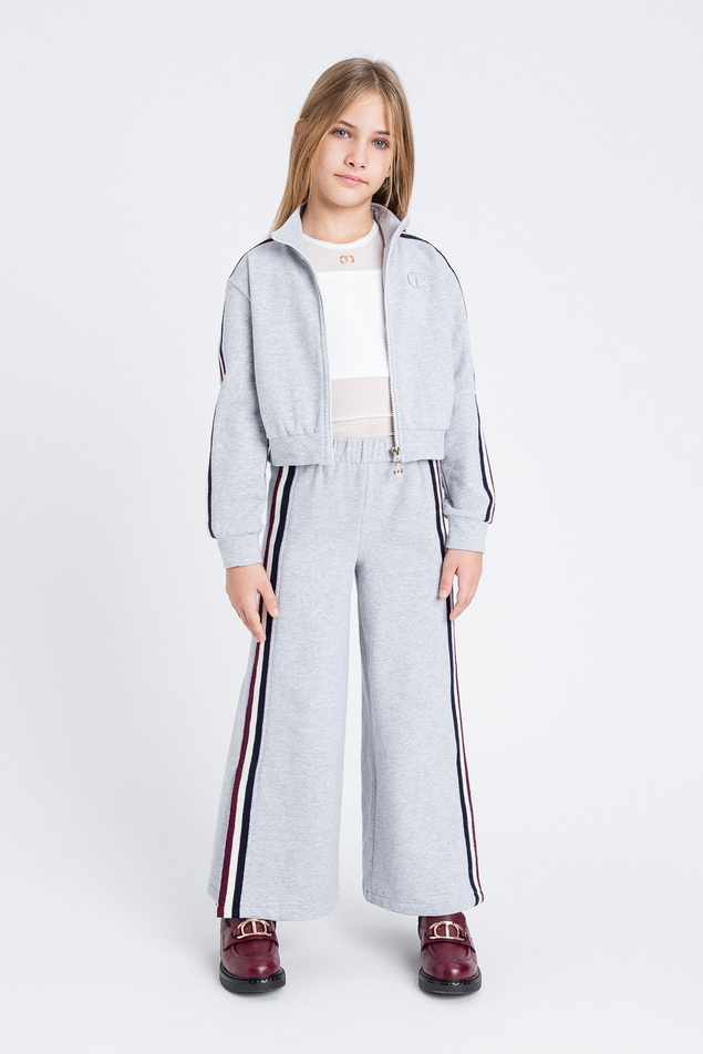 Twinset Milano girls 2-delig pak van zachte sweatstof met bies in de kleur lichtgrijs