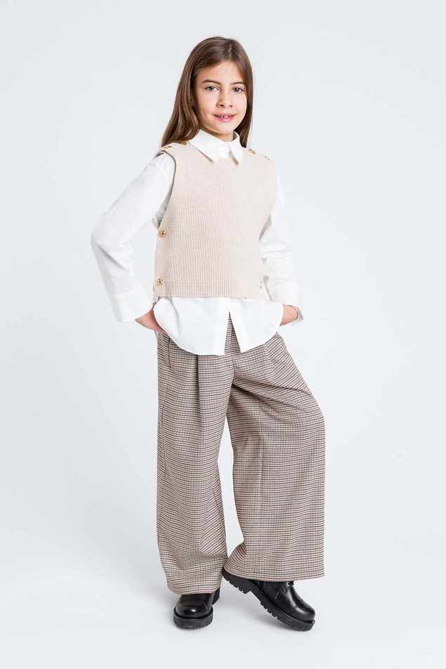 Twinset Milano girls wide fit geruite pantalon broek in de kleur bruin/beige