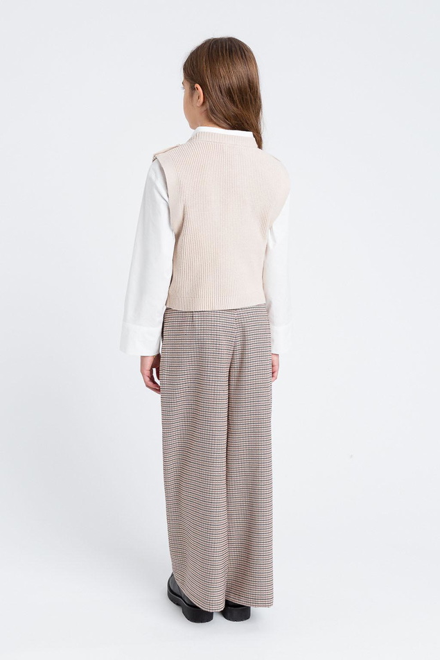 Twinset Milano girls wide fit geruite pantalon broek in de kleur bruin/beige