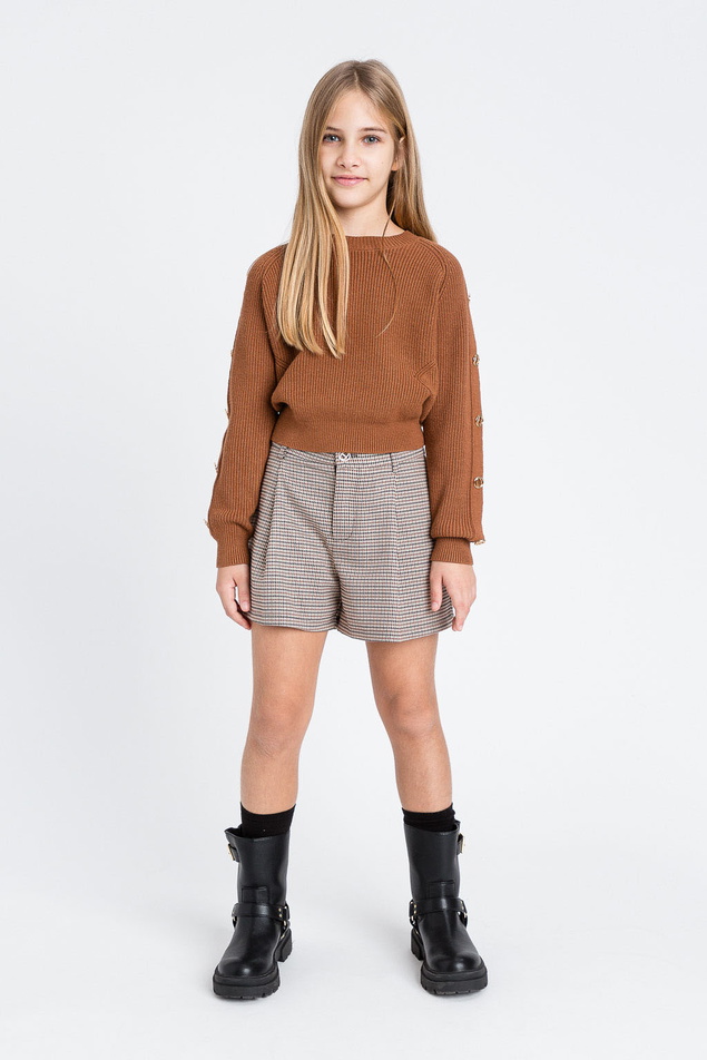 Twinset Milano girls geruite short korte broek in de kleur bruin/beige