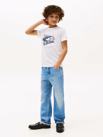 Tommy Hilfiger kids boys textured graphic print tee t-shirt in de kleur wit