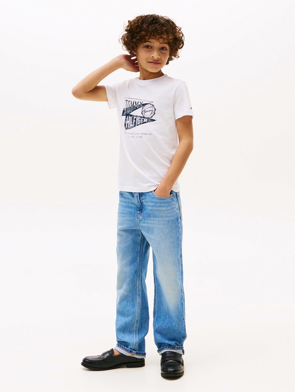 Tommy Hilfiger kids boys textured graphic print tee t-shirt in de kleur wit