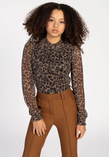 AI&KO girls Tory animal top plisee in de kleur glitter bruin/zwart