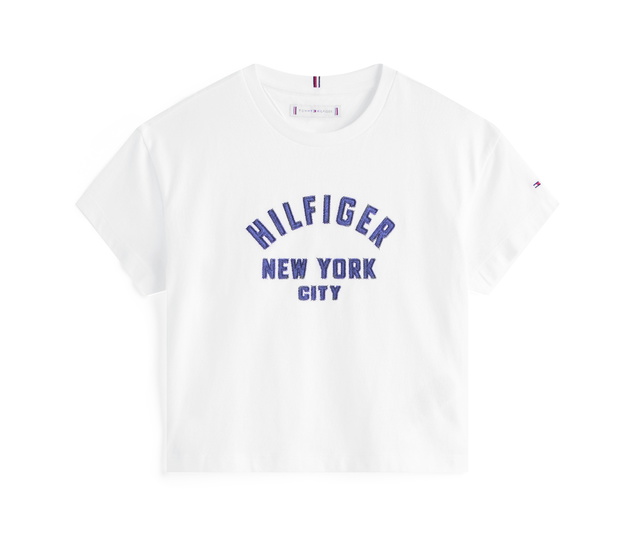 Tommy hilfiger kids girls satin applique t-shirt in de kleur wit