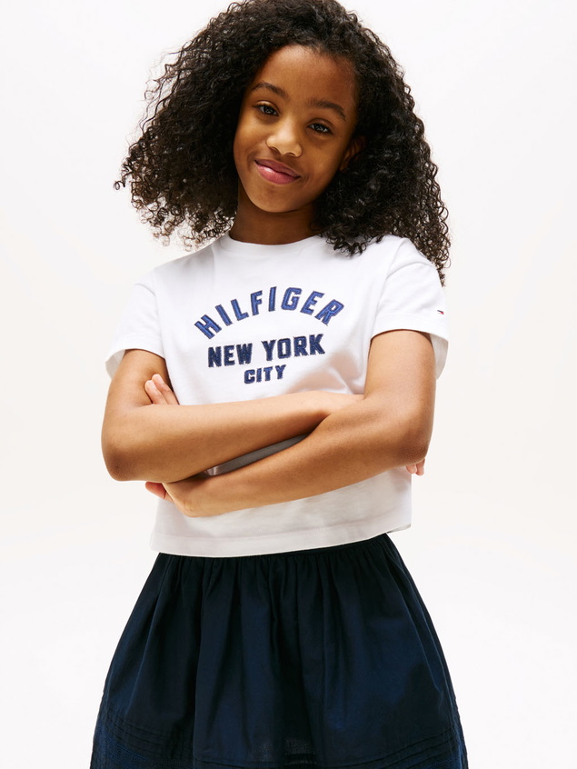 Tommy hilfiger kids girls satin applique t-shirt in de kleur wit