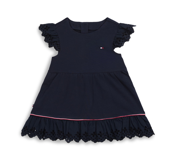 Tommy Hilfiger kids girls broderie anglaise dress jurk in de kleur dark navy donkerblauw