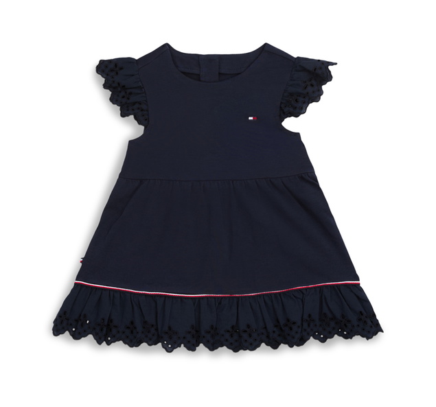 Tommy Hilfiger kids girls broderie anglaise dress jurk in de kleur dark navy donkerblauw
