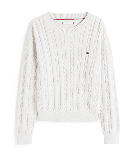 Tommy Hilfiger kids girls kabel trui cable sweater in de kleur lichtgrijs
