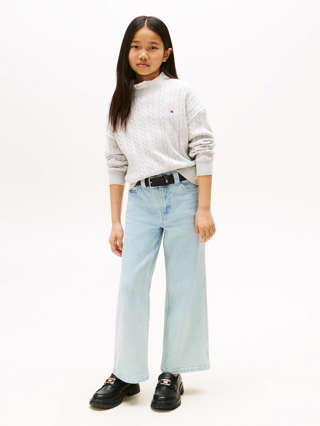 Tommy Hilfiger kids girls kabel trui cable sweater in de kleur lichtgrijs