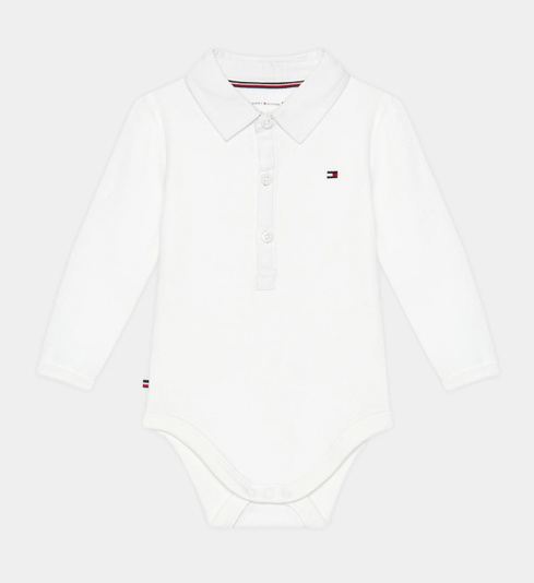 Tommy Hilfiger baby uni longsleeve rib romper met kraagje in de kleur wit