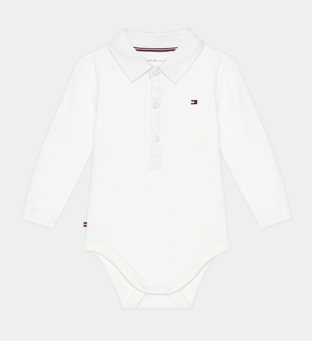 Tommy Hilfiger baby uni longsleeve rib romper met kraagje in de kleur wit